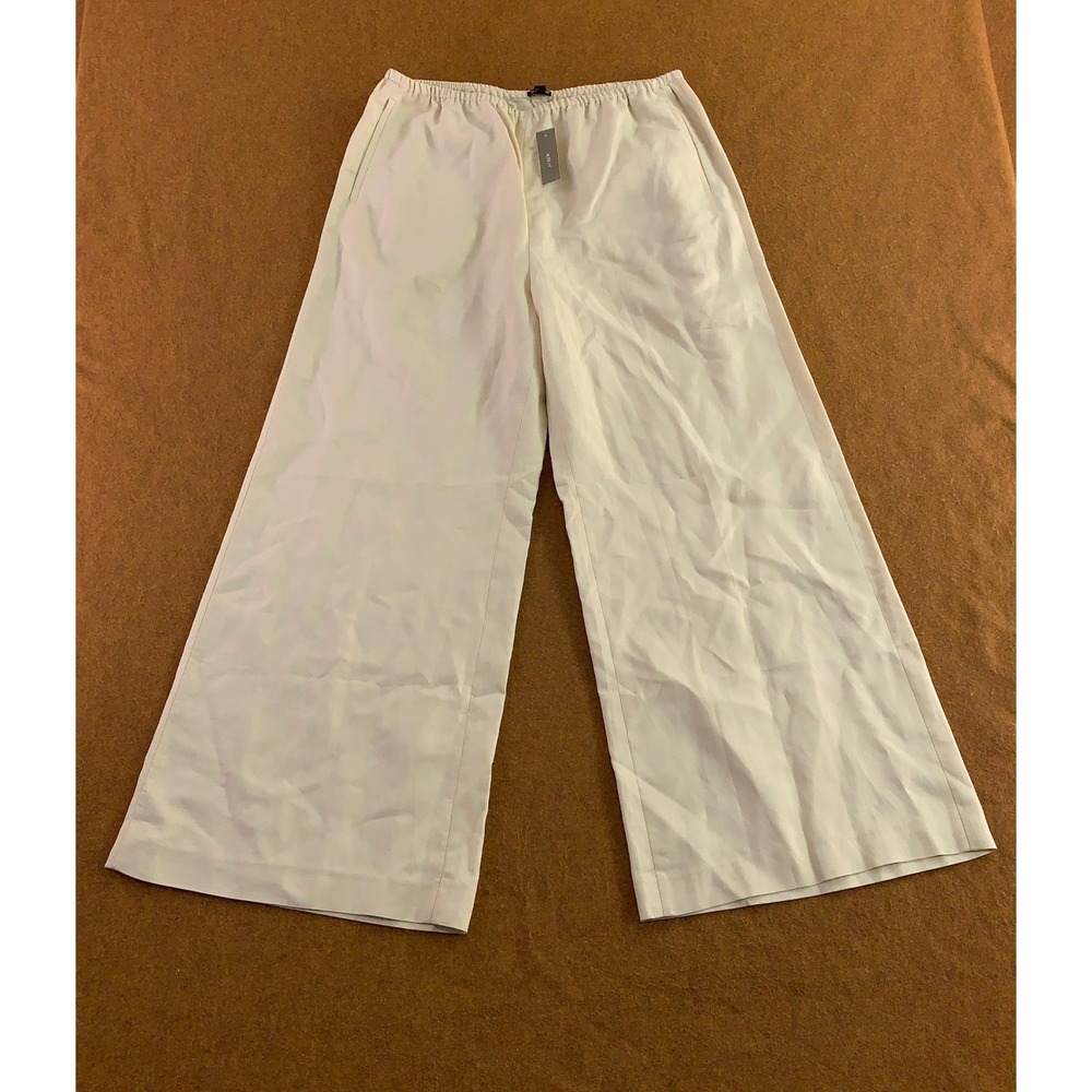 J.Crew Womens Large Ivory Linen Blend Elastic Waist Wide Leg Pants NWT